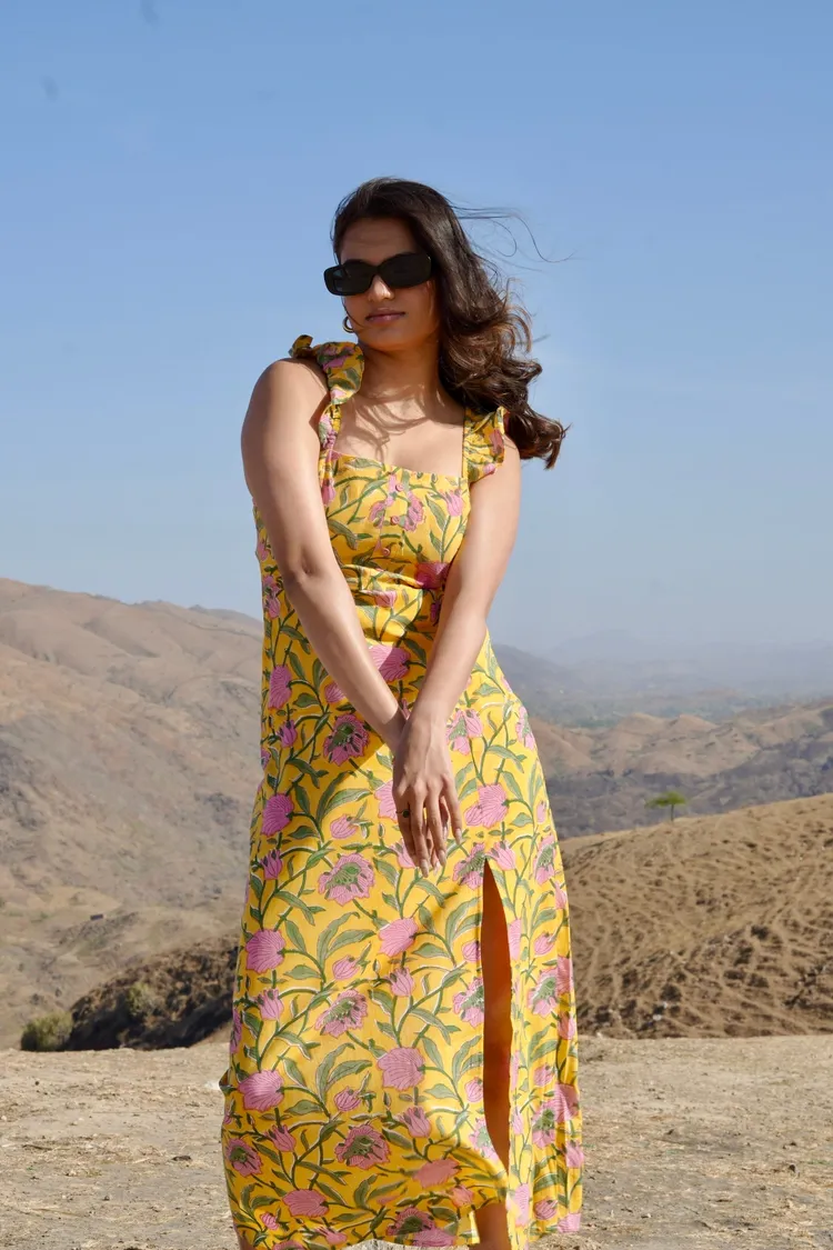 Midi Slit Dress Yellow