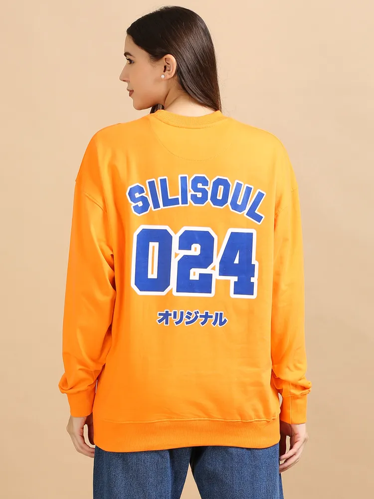 Oversized Graphic Round Neck Pullover Sweatshirt