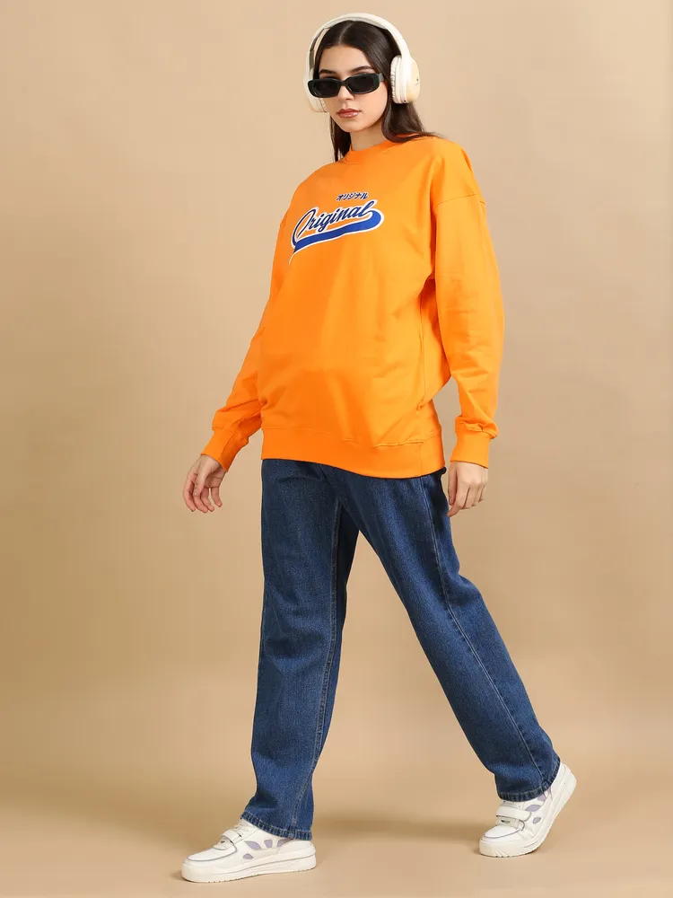 Oversized Graphic Round Neck Pullover Sweatshirt