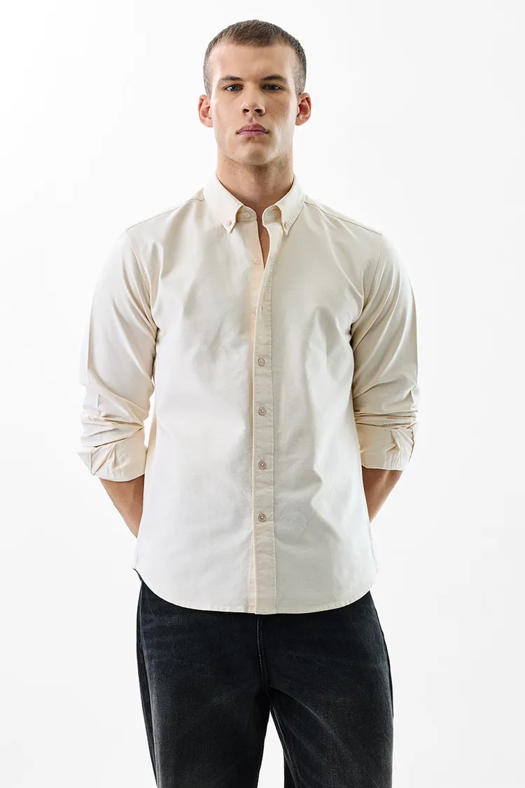 Slim Fit Cotton Core Lab Beige Oxford Shirt