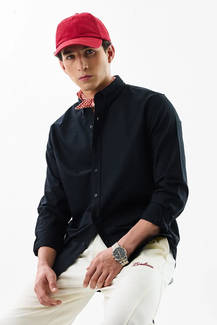 Slim Fit Cotton Core Lab Black Oxford Shirt