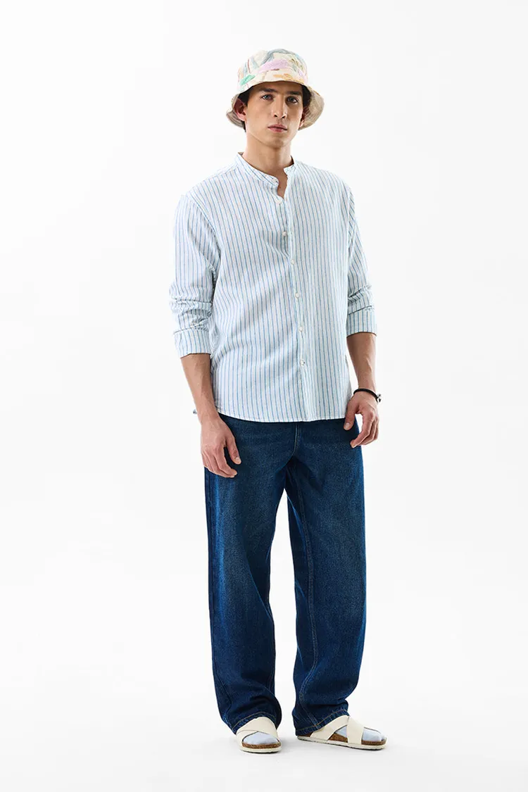 Regular Fit Linen Blend Core Lab Blue Shirt