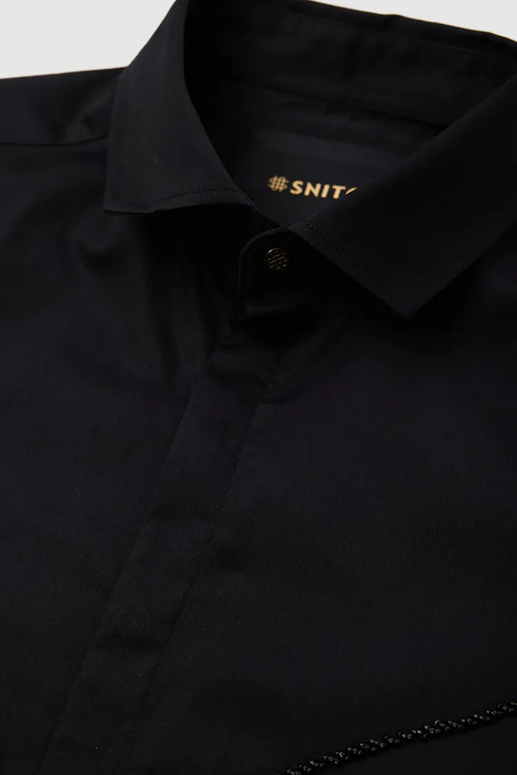 Black Embellished Slim Fit Luxe Shirt