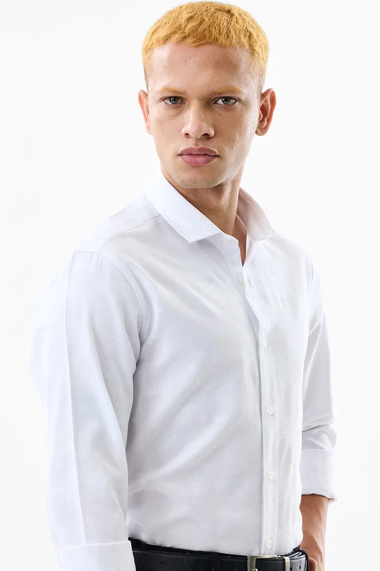 Slim Fit Self-Design White Luxe Shirt