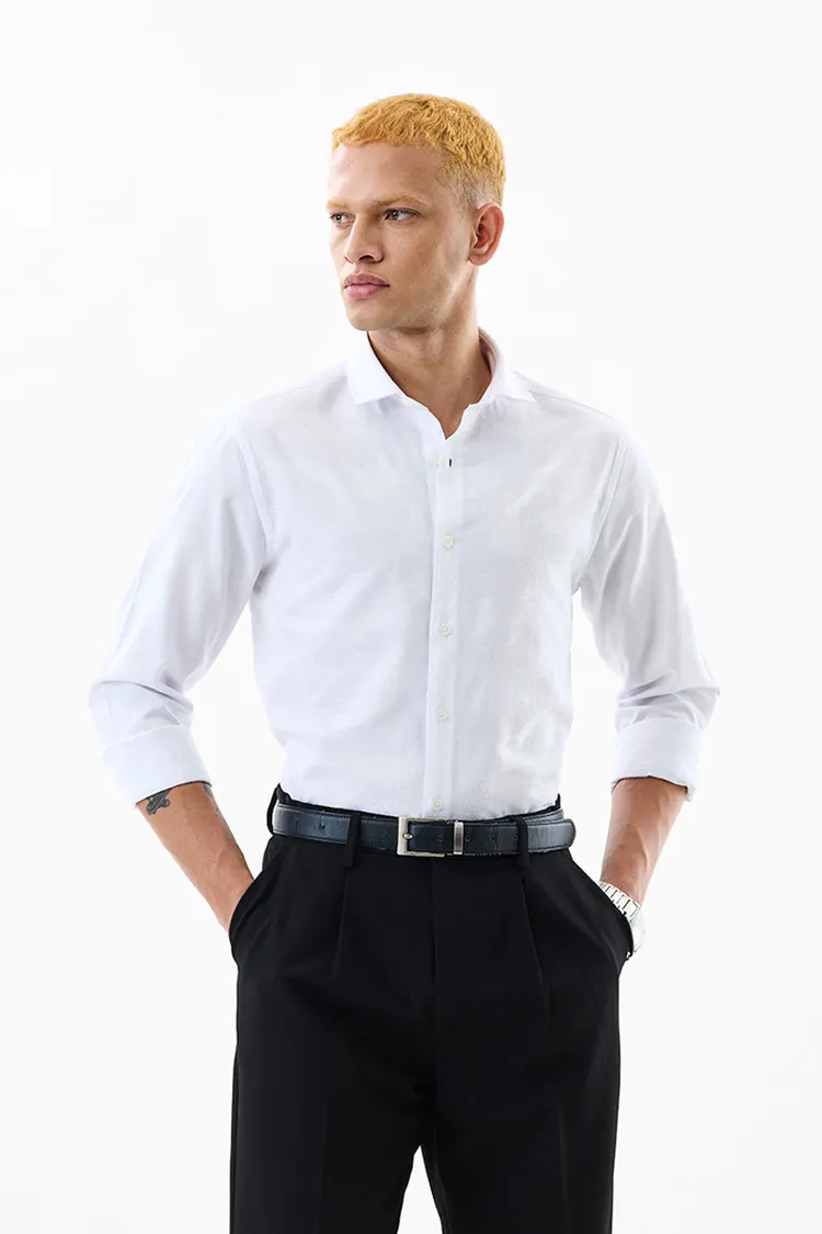 Slim Fit Self-Design White Luxe Shirt