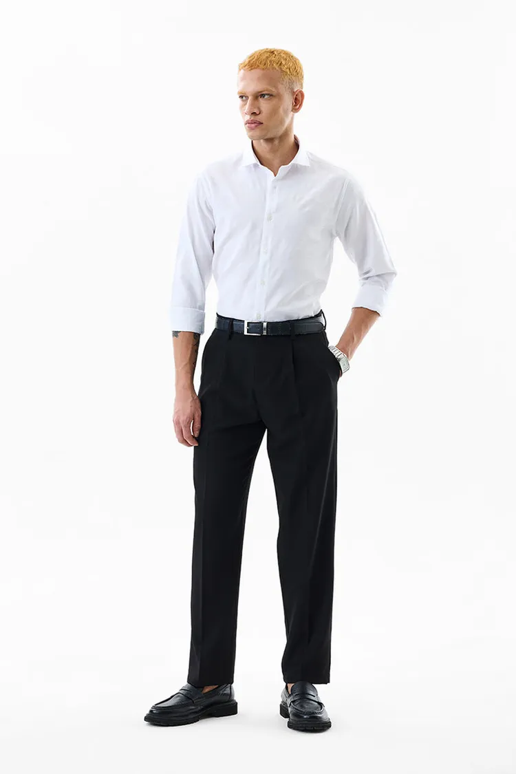Slim Fit Self-Design White Luxe Shirt