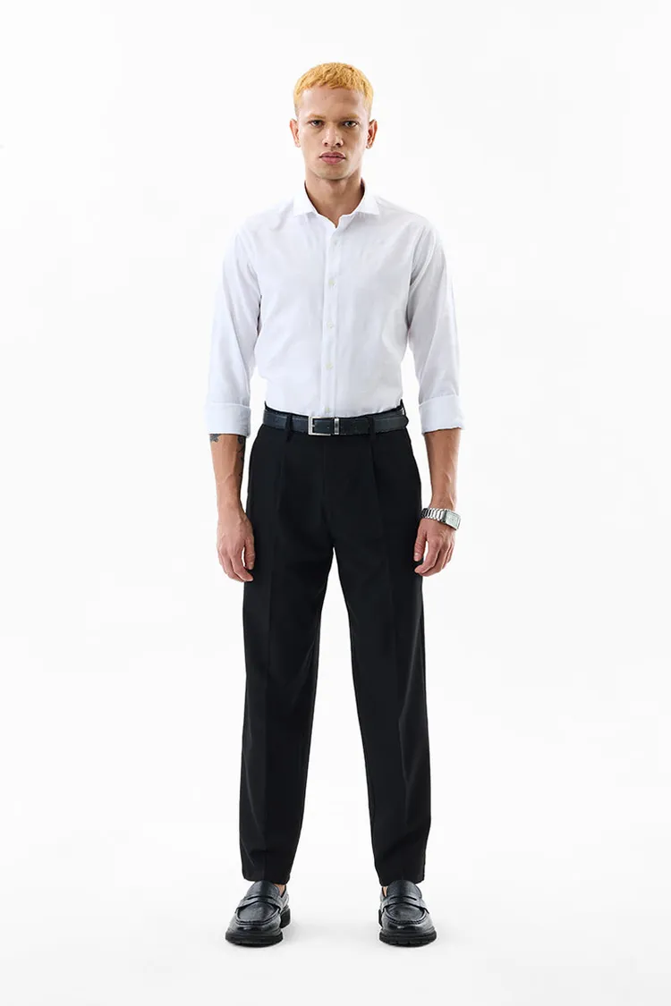 Slim Fit Self-Design White Luxe Shirt