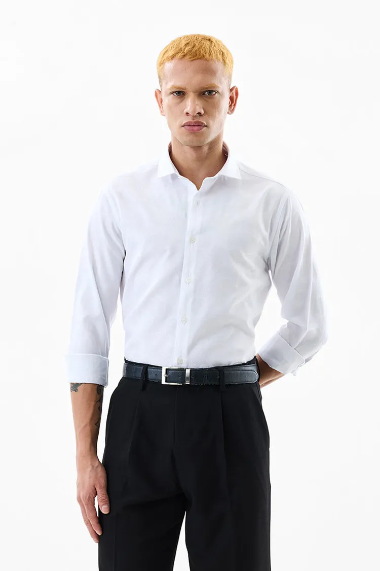 Slim Fit Self-Design White Luxe Shirt