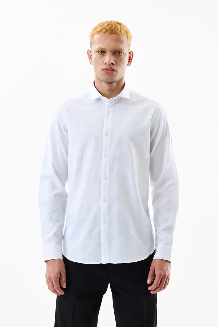 Slim Fit Self-Design White Luxe Shirt
