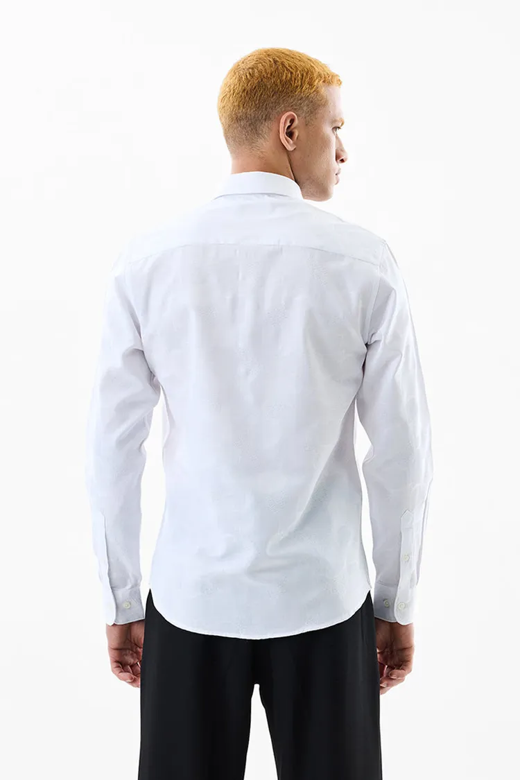 Slim Fit Self-Design White Luxe Shirt