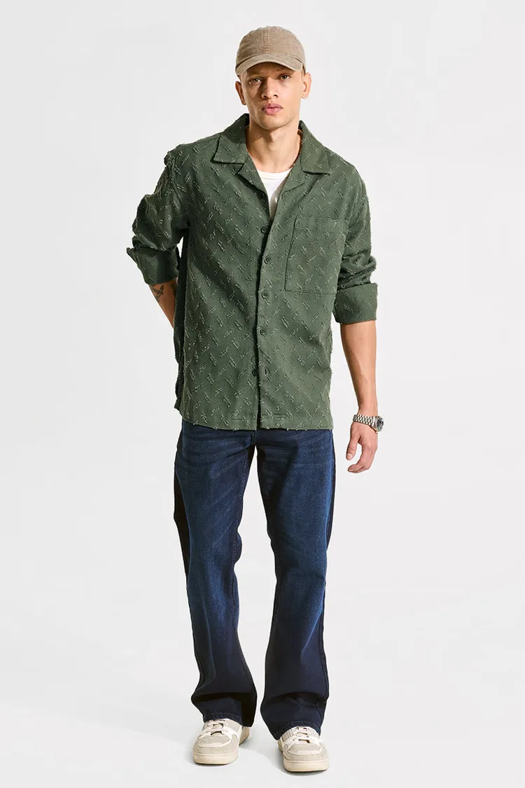 Snitch Green Textured Relaxed Fit Overshirt