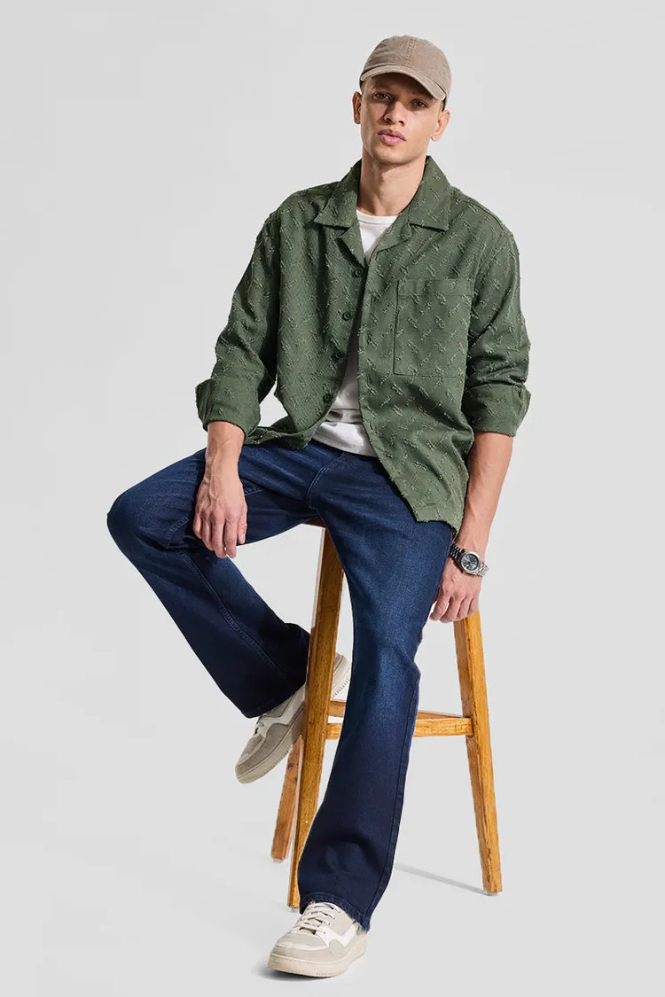 Snitch Green Textured Relaxed Fit Overshirt