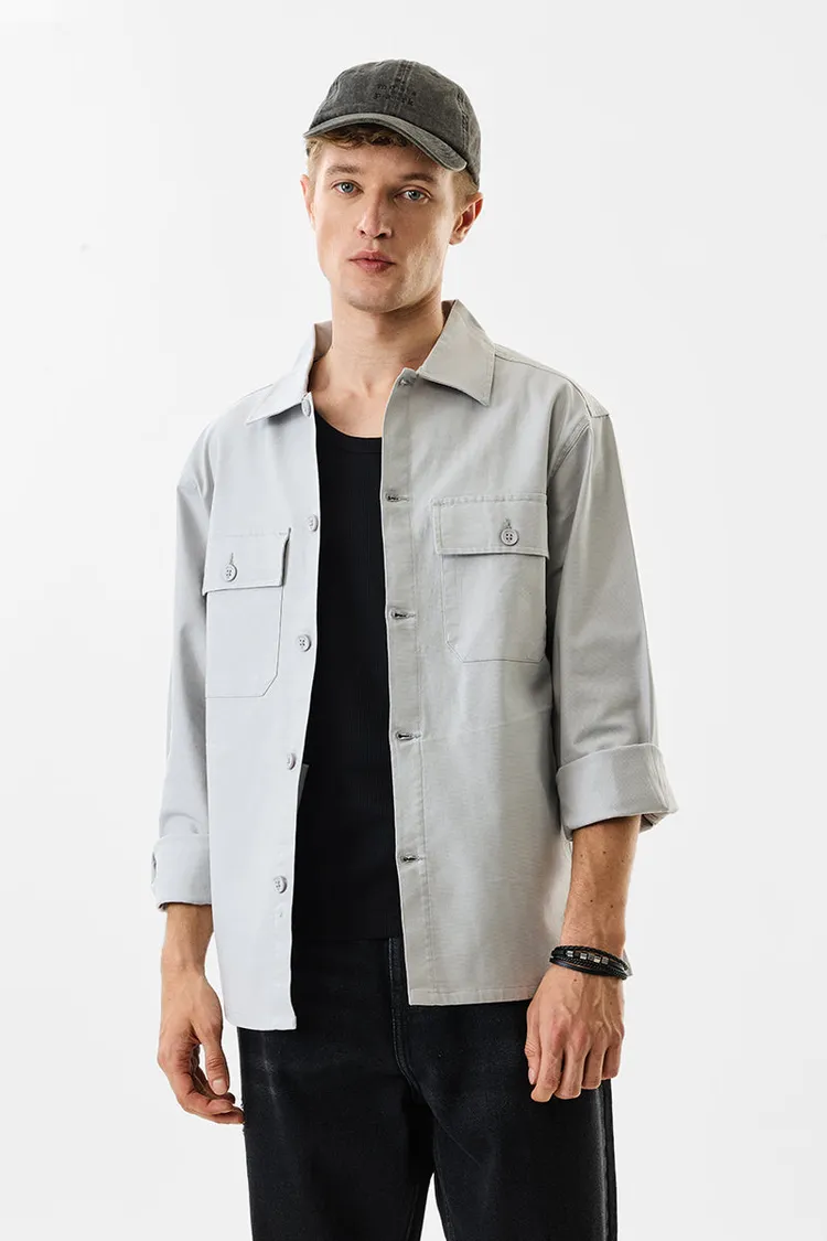 Relaxed Fit Stretch Light Grey Overshirt