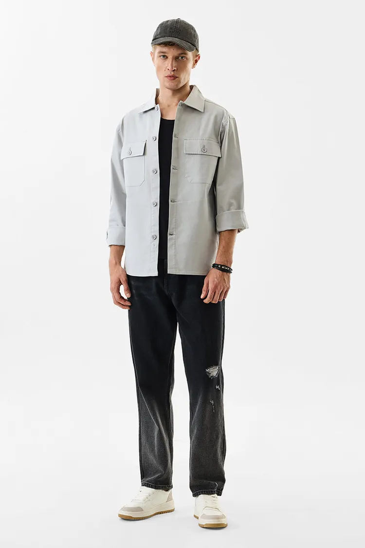 Relaxed Fit Stretch Light Grey Overshirt