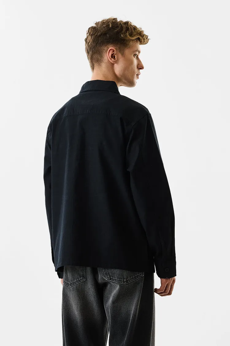 Relaxed Fit Stretch Black Overshirt