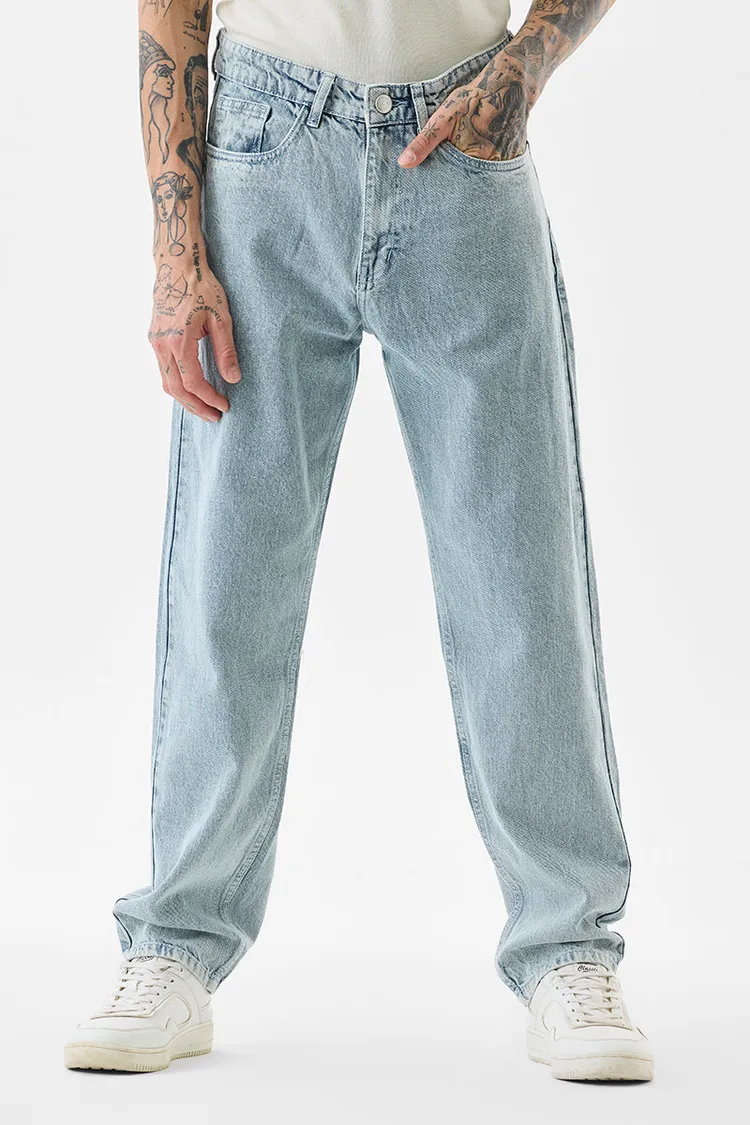Light Blue Mid Rise Baggy Fit Jeans