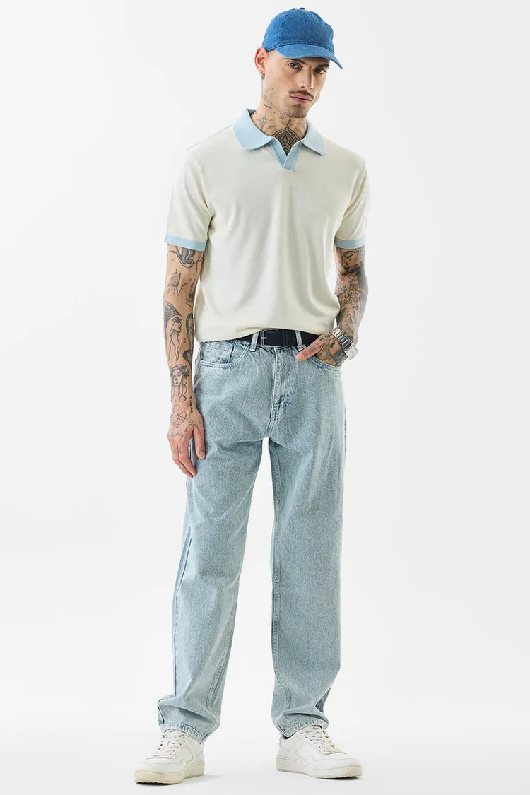 Light Blue Mid Rise Baggy Fit Jeans