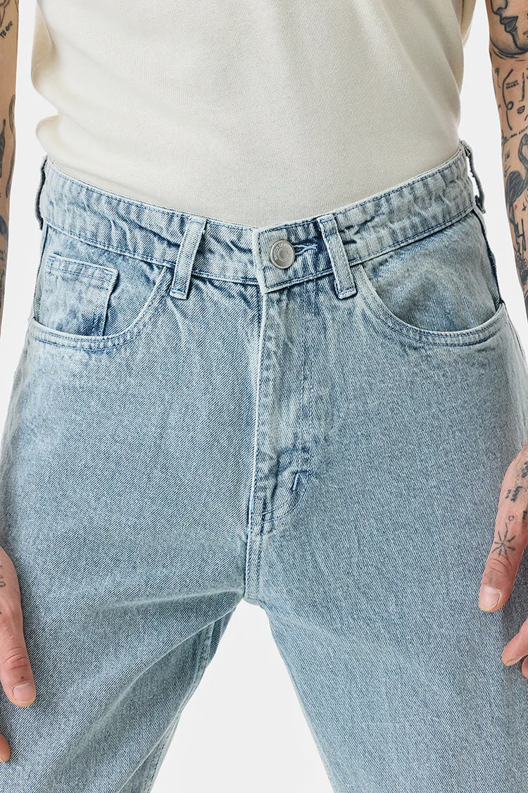 Light Blue Mid Rise Baggy Fit Jeans