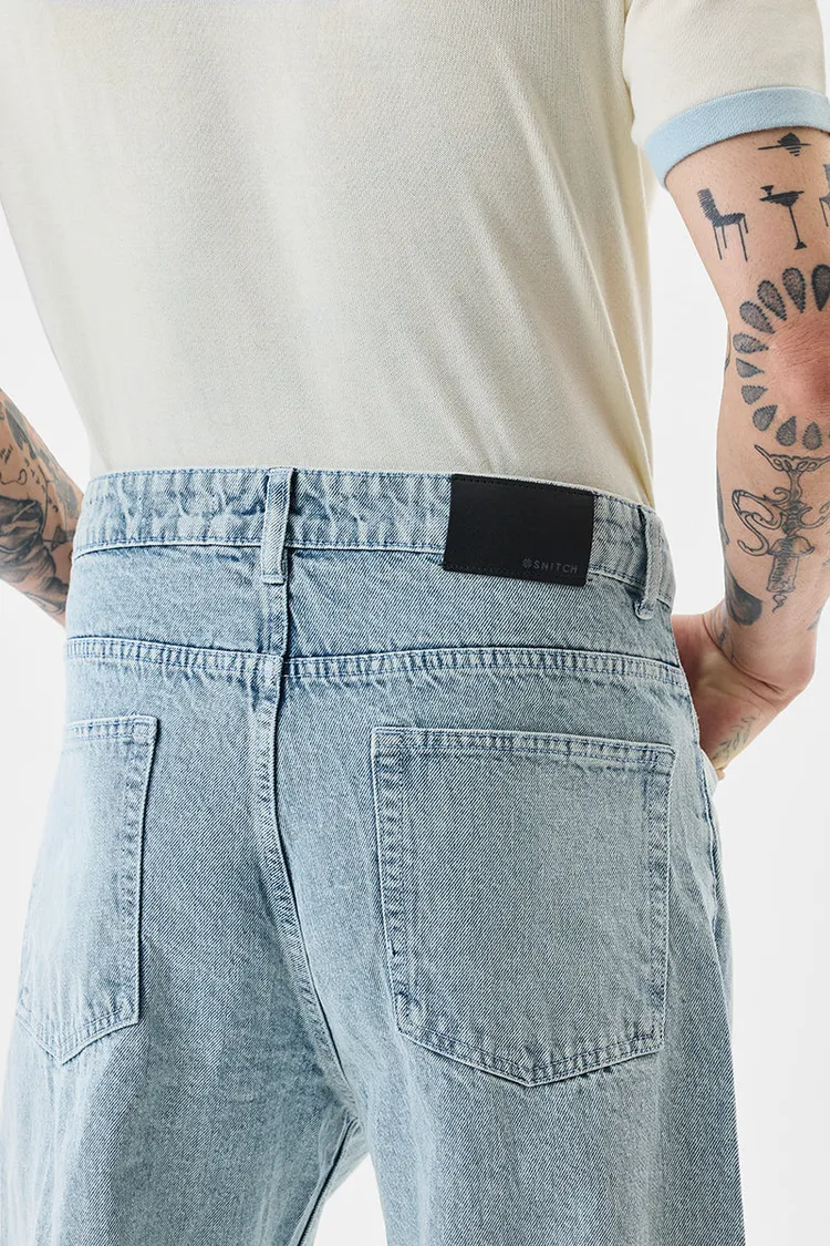 Light Blue Mid Rise Baggy Fit Jeans