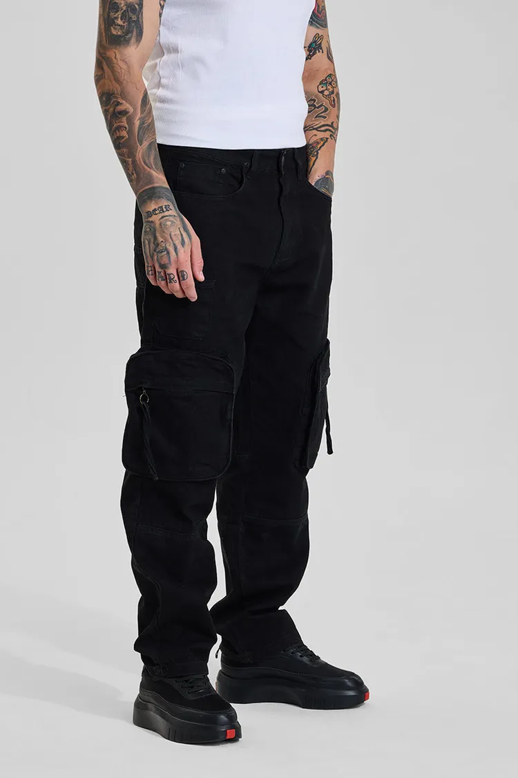 Black Mid Rise Baggy Fit Jeans