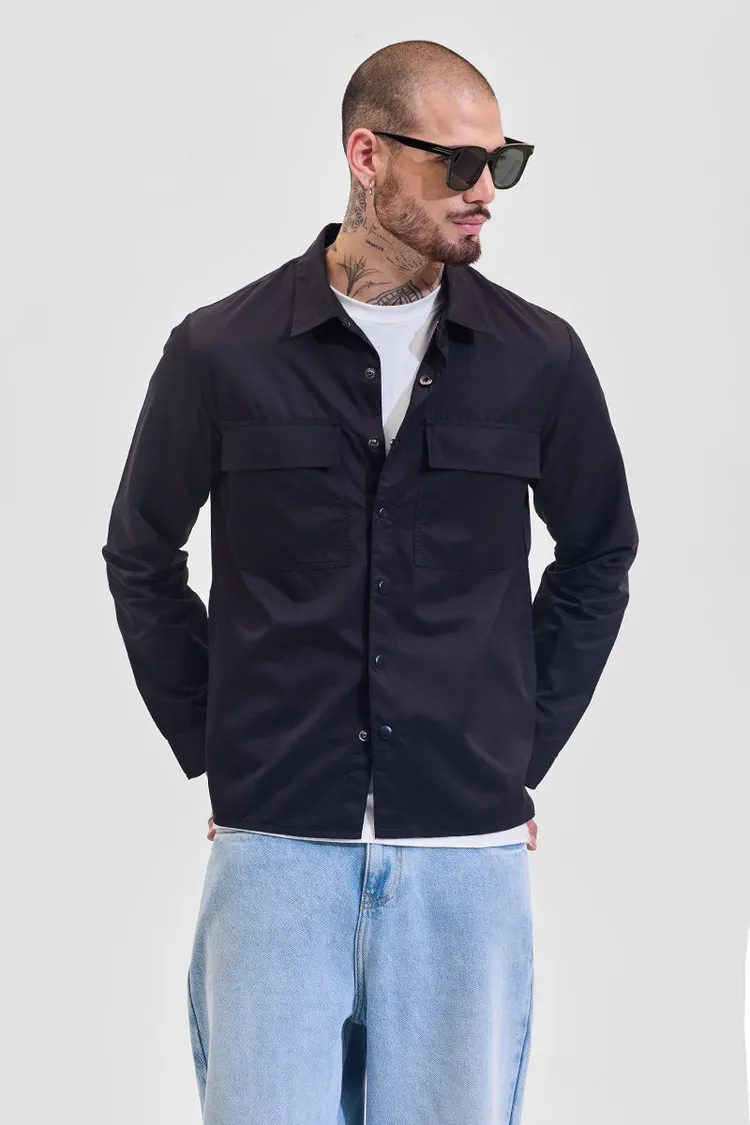Snitch Black Multi Pocket Relaxed Fit Overshirt