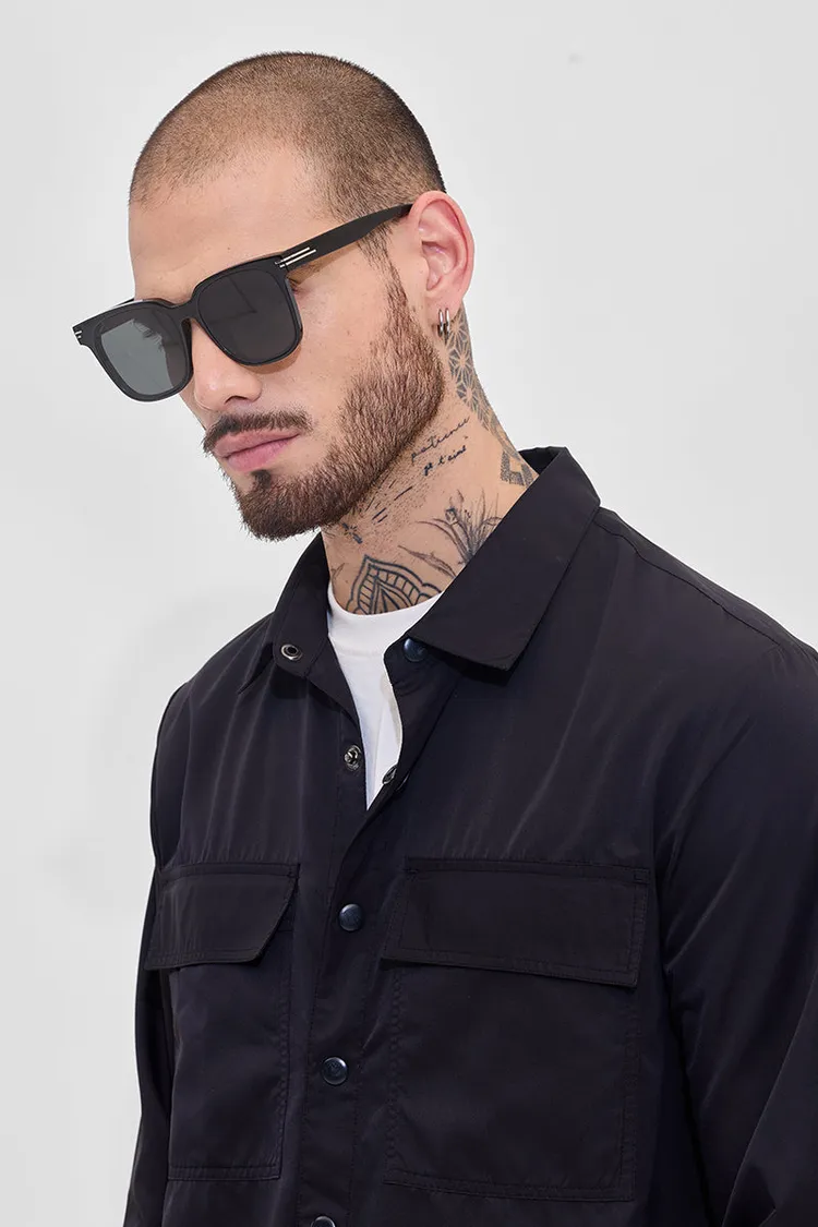 Snitch Black Multi Pocket Relaxed Fit Overshirt
