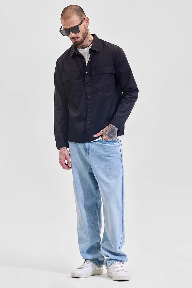 Snitch Black Multi Pocket Relaxed Fit Overshirt