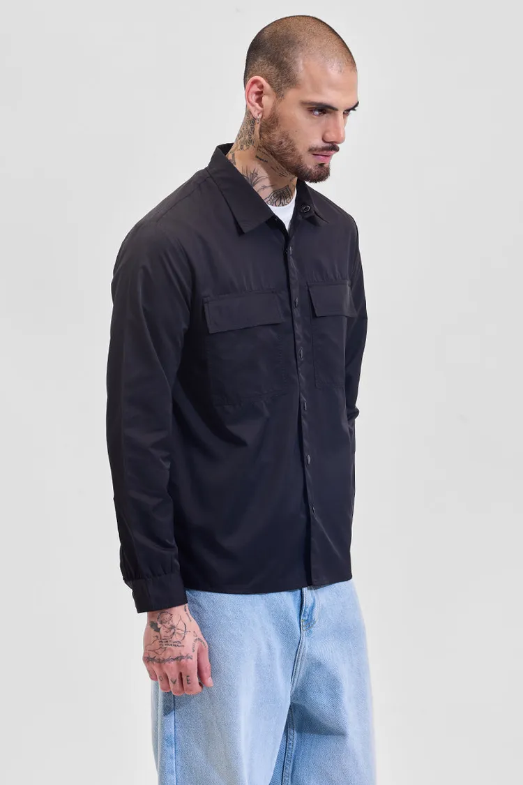 Snitch Black Multi Pocket Relaxed Fit Overshirt