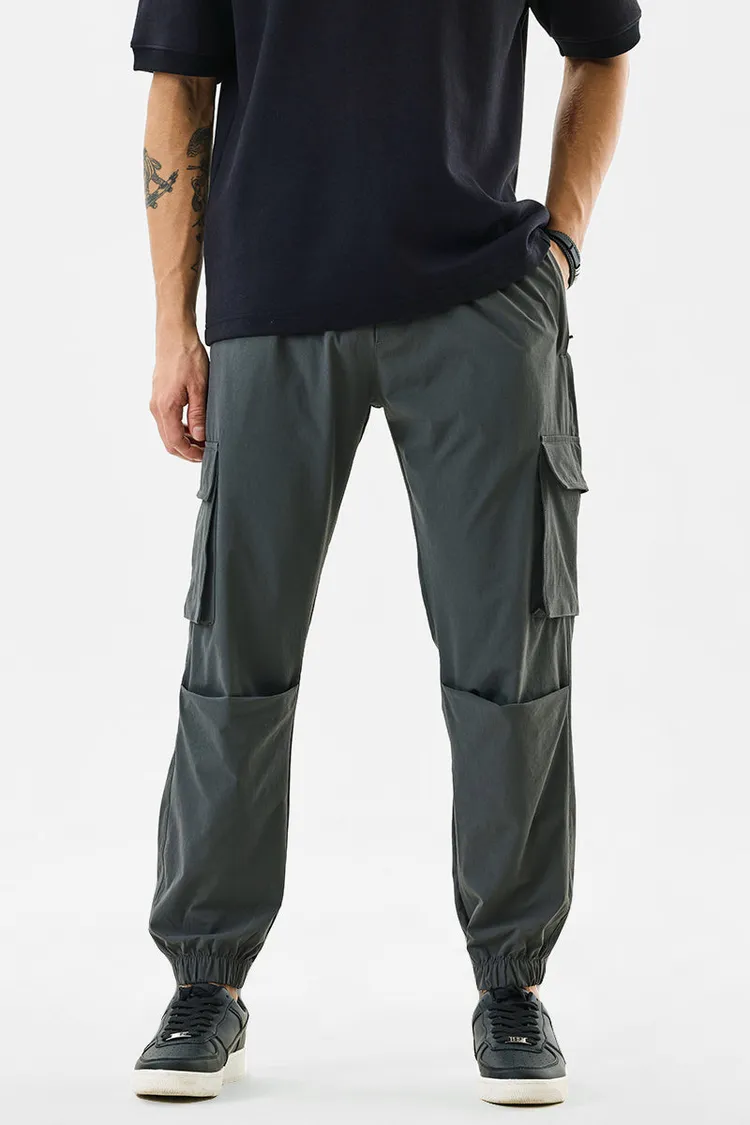 Relaxed Fit Stretch Dark Grey Cargo Joggers