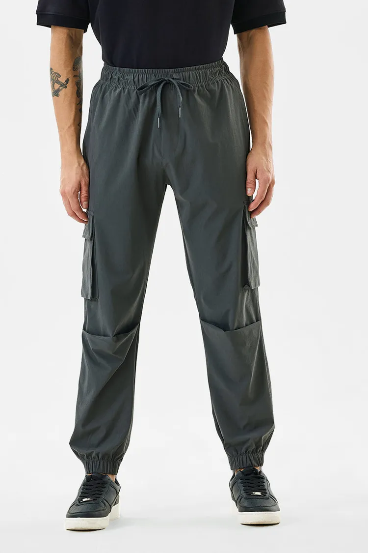 Relaxed Fit Stretch Dark Grey Cargo Joggers