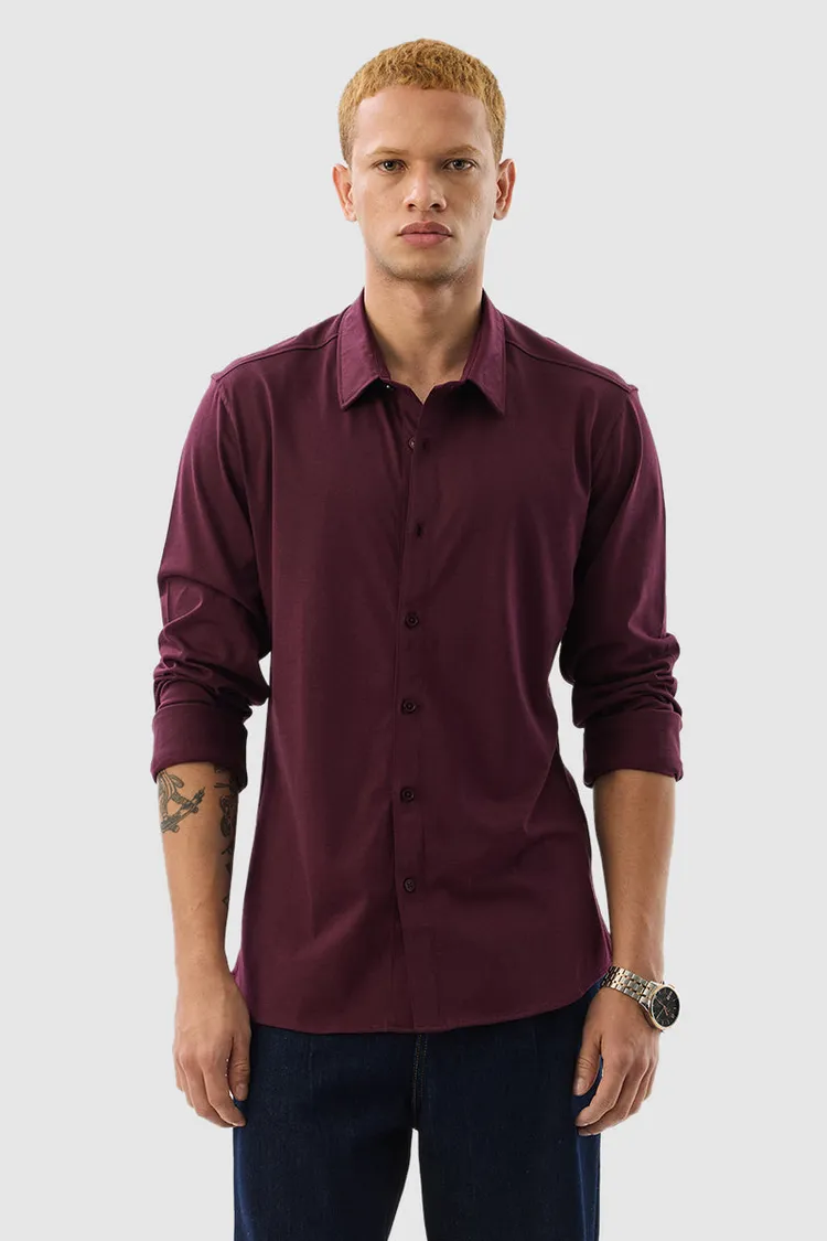 Burgundy Solid Slim Fit Shirt