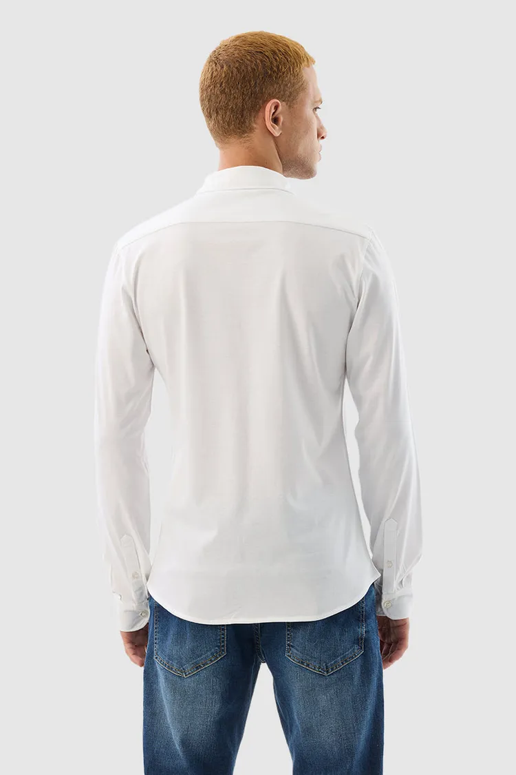 Snitch White Solid Slim Fit Shirt
