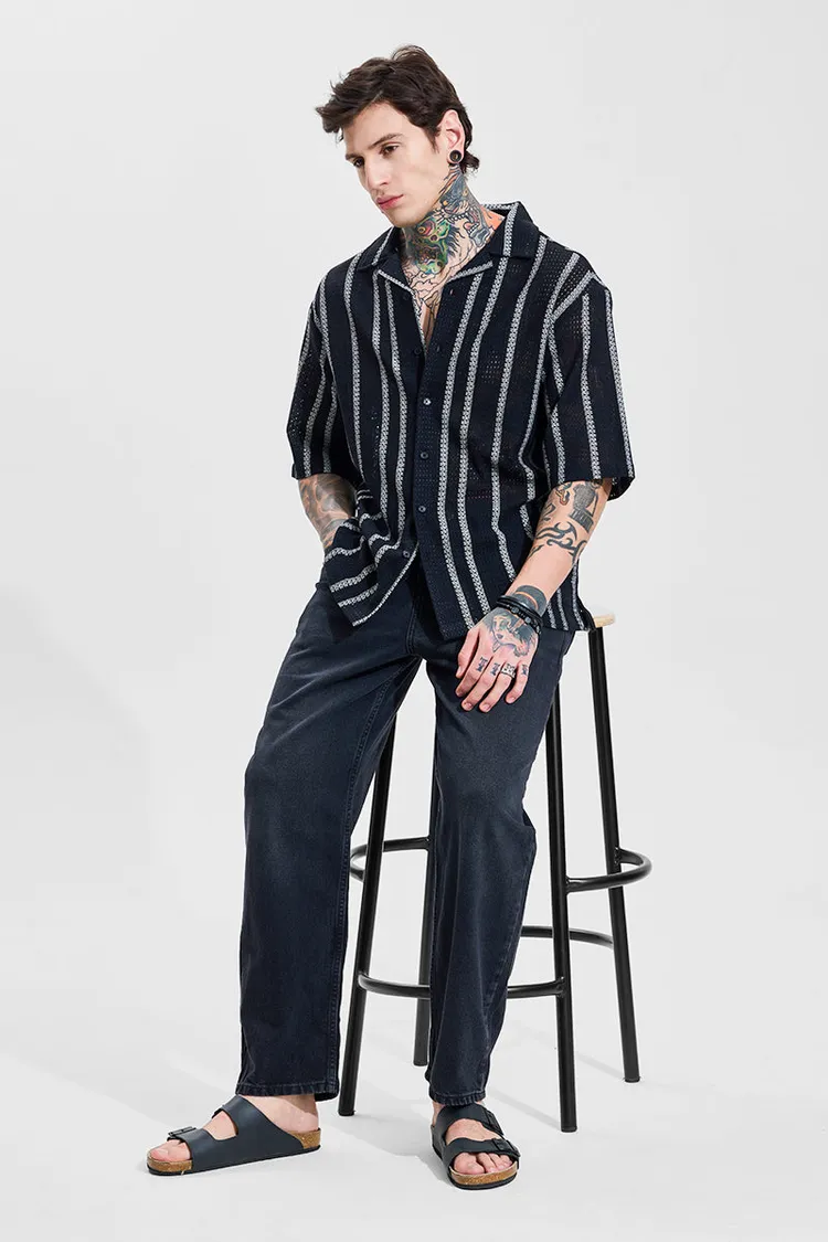 Black Stripes Oversized Fit Crochet Shirt