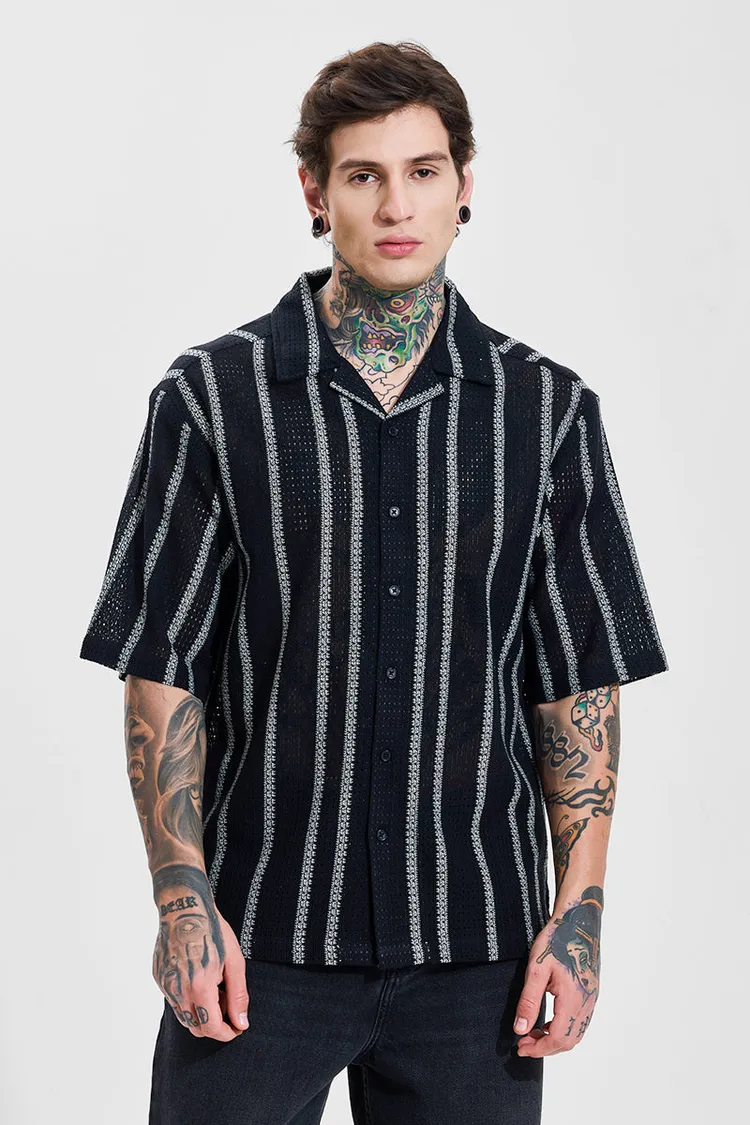 Black Stripes Oversized Fit Crochet Shirt