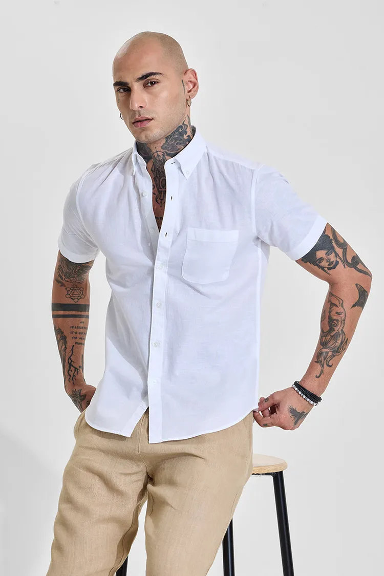 White Solid Slim Fit Button Down Shirt