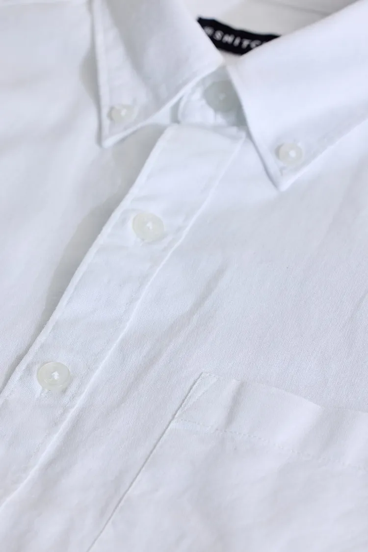 White Solid Slim Fit Button Down Shirt