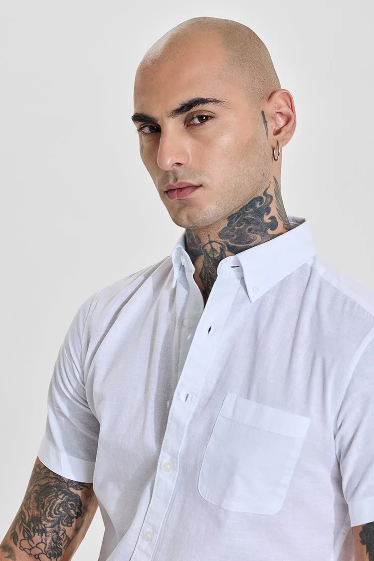 White Solid Slim Fit Button Down Shirt