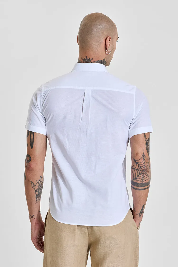 White Solid Slim Fit Button Down Shirt
