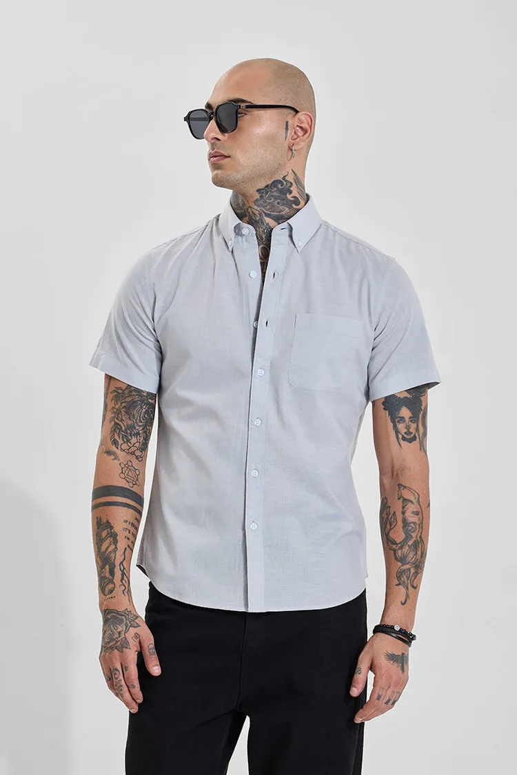 Grey Solid Slim Fit Button Down Shirt
