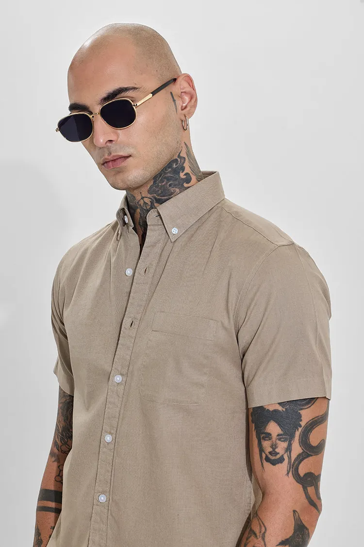 Khaki Solid Slim Fit Button Down Shirt