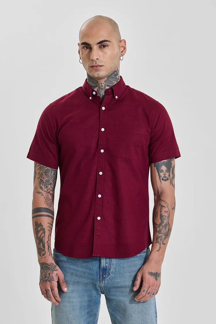 Maroon Solid Slim Fit Shirt