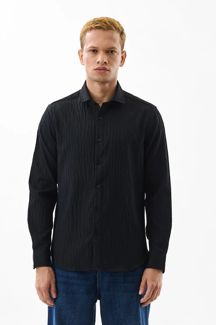 Black Slim Fit Creased Shirt