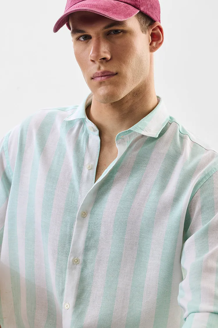 Snitch Linen Blend Stripes Regular Fit Shirt