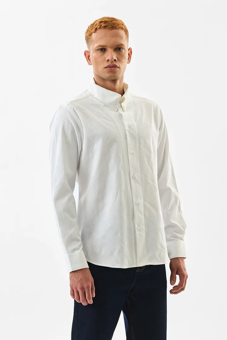 Slim Fit Textured White Shirt