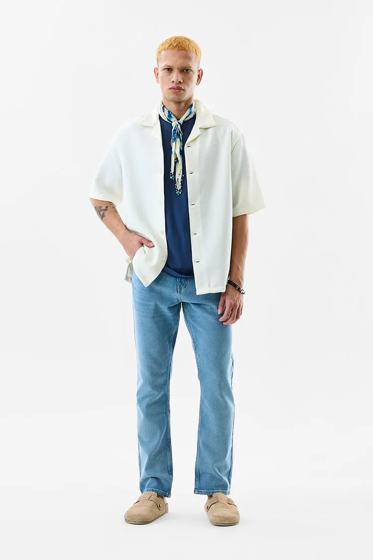 Oversized Fit Textured Off White Shirt