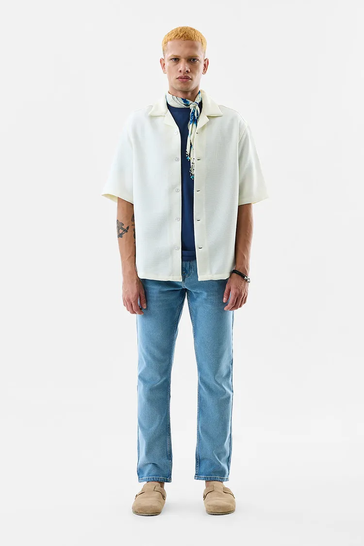 Oversized Fit Textured Off White Shirt