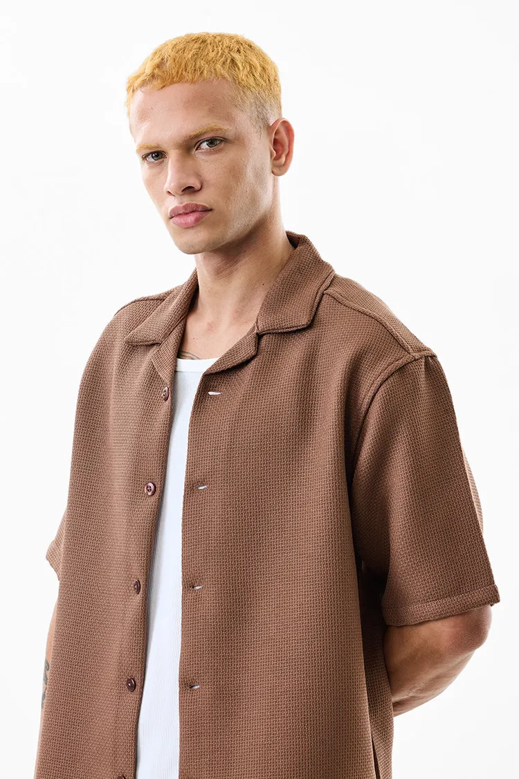 Oversized Fit Textured Brown Shirt