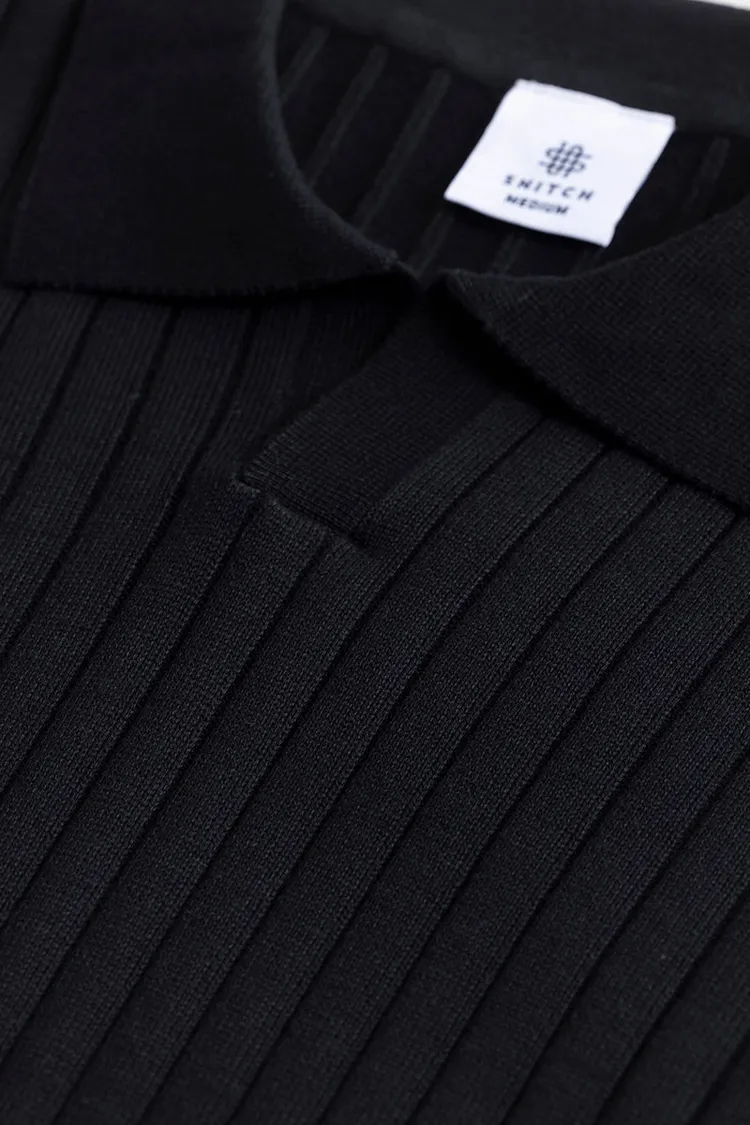 Snitch Sleek Striped Black Polo T-Shirt
