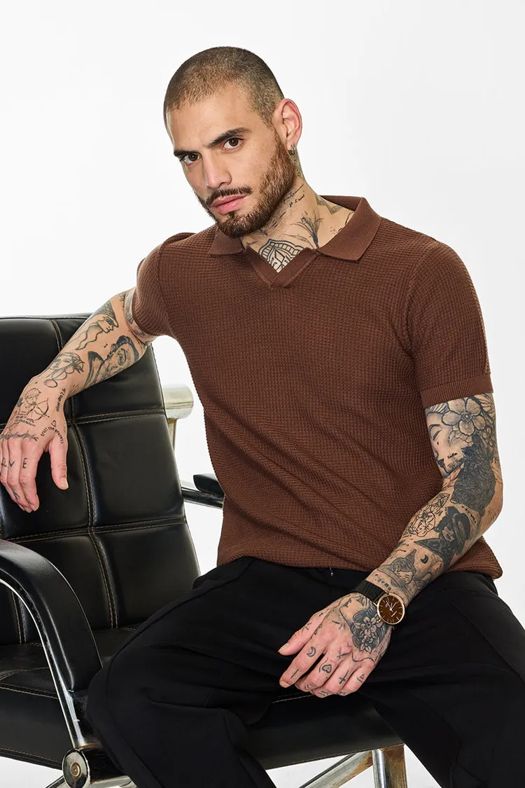 Core Lab Brown Textured Polo T-Shirt