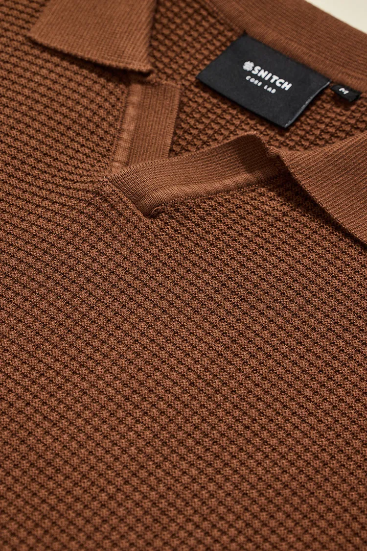Core Lab Brown Textured Polo T-Shirt